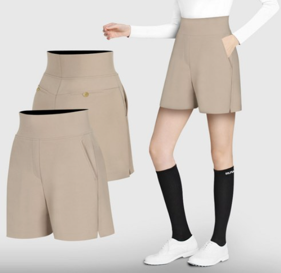 카키브라운 여성 골프 반바지 4부 밴딩 스판 여자 골프웨어