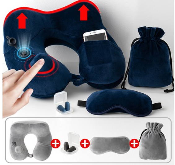 목배개 여행용 4종세트 [안대+귀마개+파우치포함] 인트래블 에어목베개