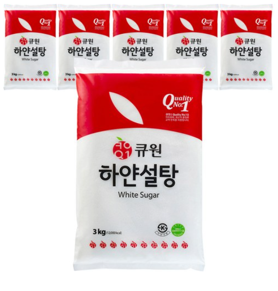 큐원 하얀 설탕, 3kg, 6개